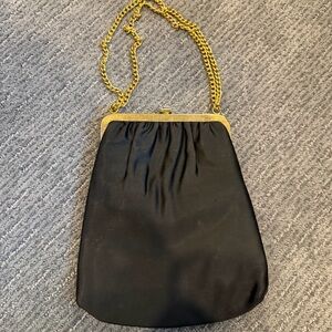 Elegant Black Satin Evening Bag with Gold Chain